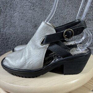 Fly London Wena Sandals Womens Size 8.5 Leather Slingback Peep Toe Mule Shoes